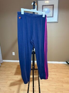 Aviator Nation Navy Sweats with Yellow Logo Accent